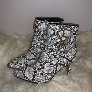 White Snake Print Booties